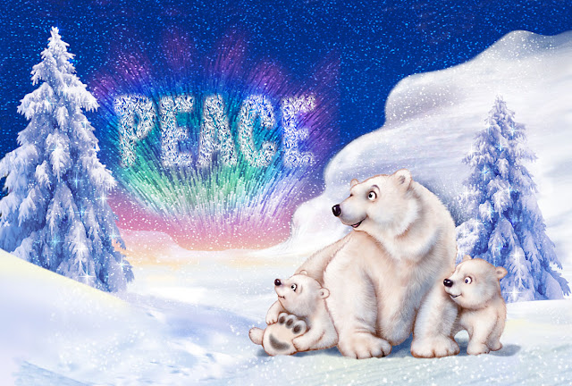 Christmas card image of polar bear and cubs