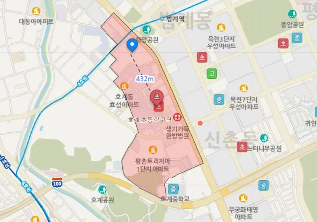 호계초등학교-초등학교-학구도