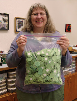 My friend, Christy, with her bag of hexies, is a great influence on me!