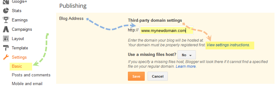 set up custom domain in blogger