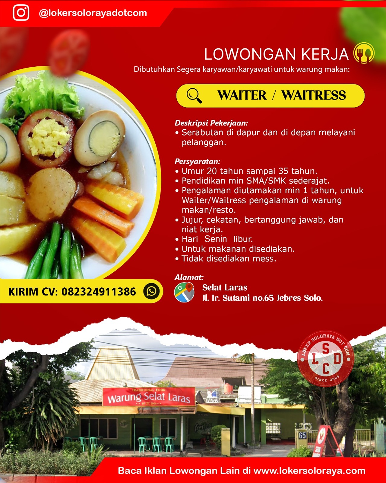 Loker Bulan Juni 2025 di RM Selat Laras Solo