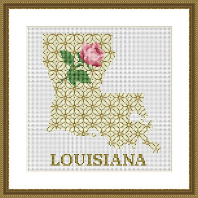 Louisiana map cross stitch pattern floral ornament embroidery - Tango Stitch