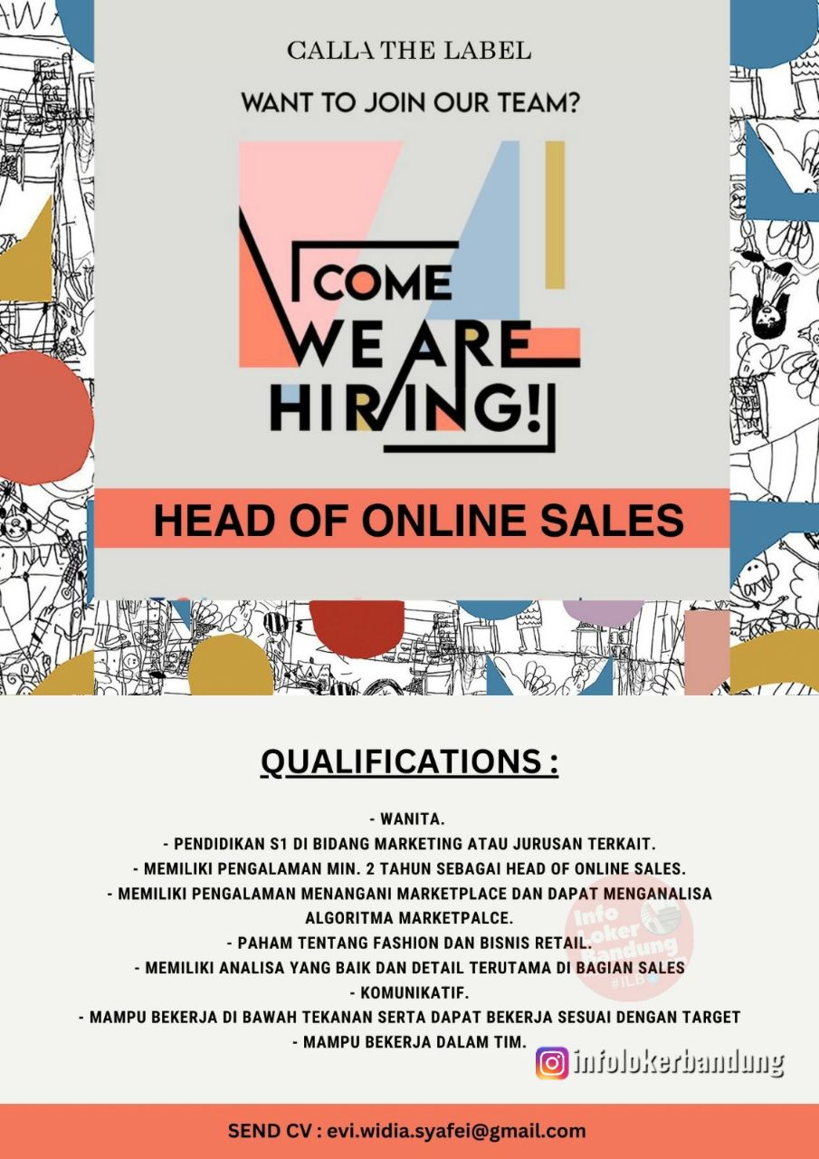 Lowongan Kerja Head Of Online Sales Calla The Label Bandung November 2023