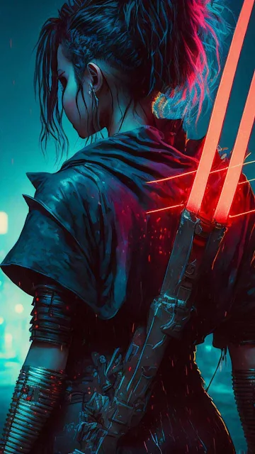 Sword Girl Sci-Fi iPhone Wallpaper