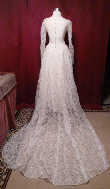 1940s 50s Custom Made Ivory Lace Wedding Gown
