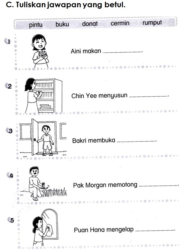 Bahasa Melayu Tahun Satu: Latihan benda-benda di 