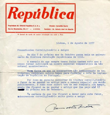 Almanaque Republicano: JORNAL REPÚBLICA - CARTA DE 