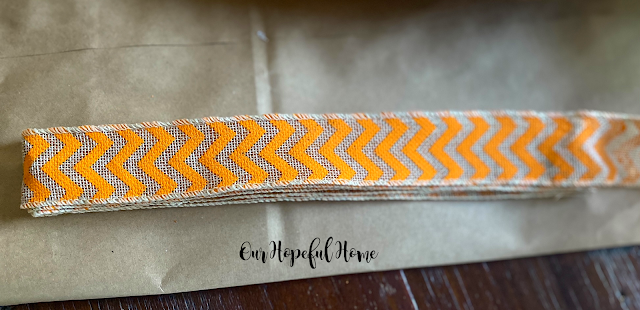 Dollar Tree burlap ribbon with orange stripes