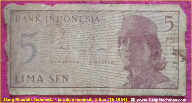 Gambar Uang RI Pecahan 5 Sen pembuatan Th. 1964