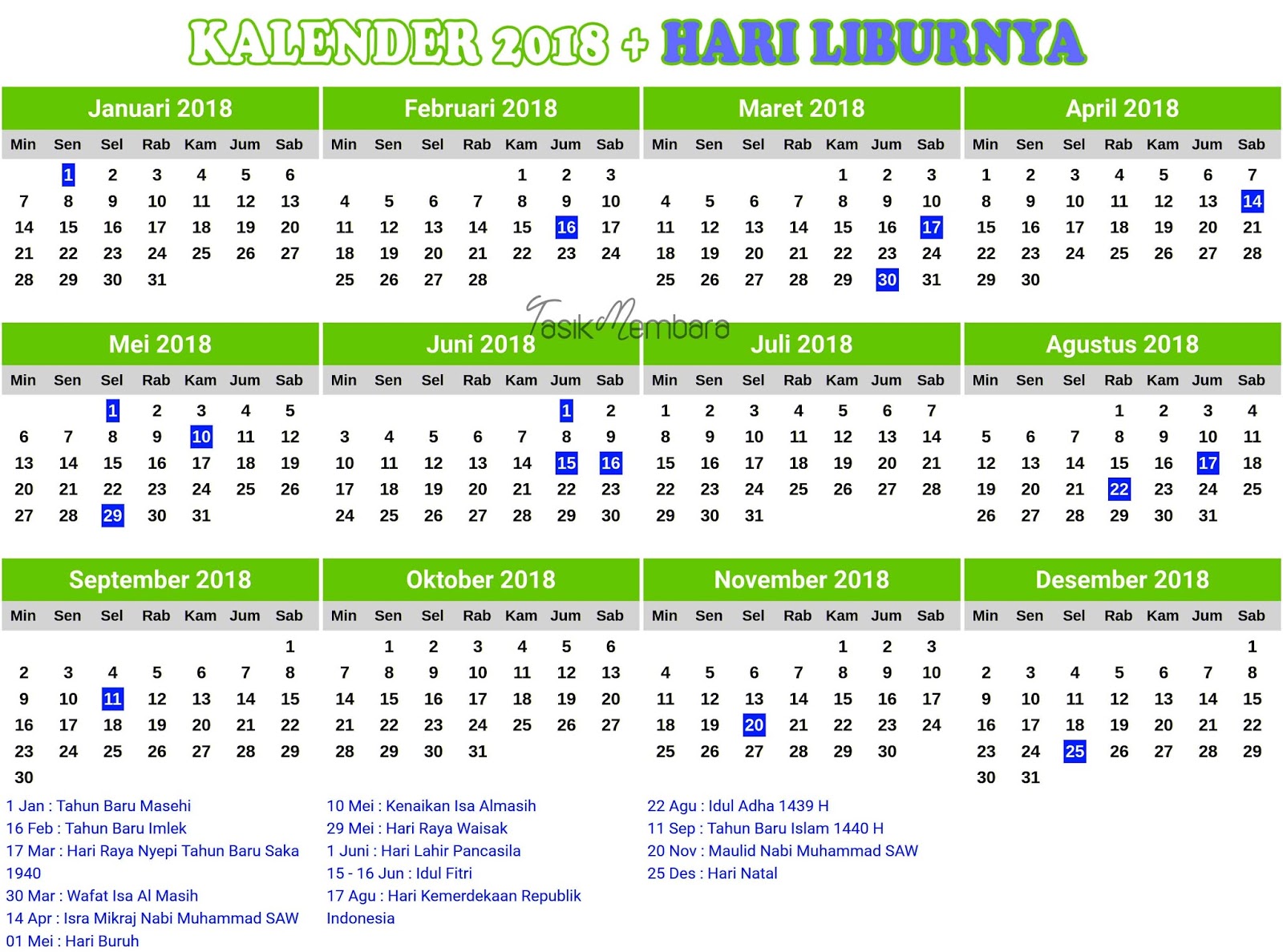 Download Kalender 2018 Lengkap Dengan Hari Libur Nasional