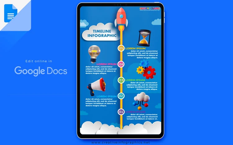 Timeline Infographics Template with Rockets Design