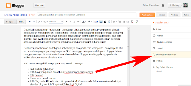 Cara Mengaktifkan Deskripsi Penelusuran Di Blogger