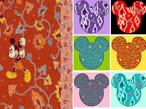 Motif Mickey Mouser pada kain Batik Keris