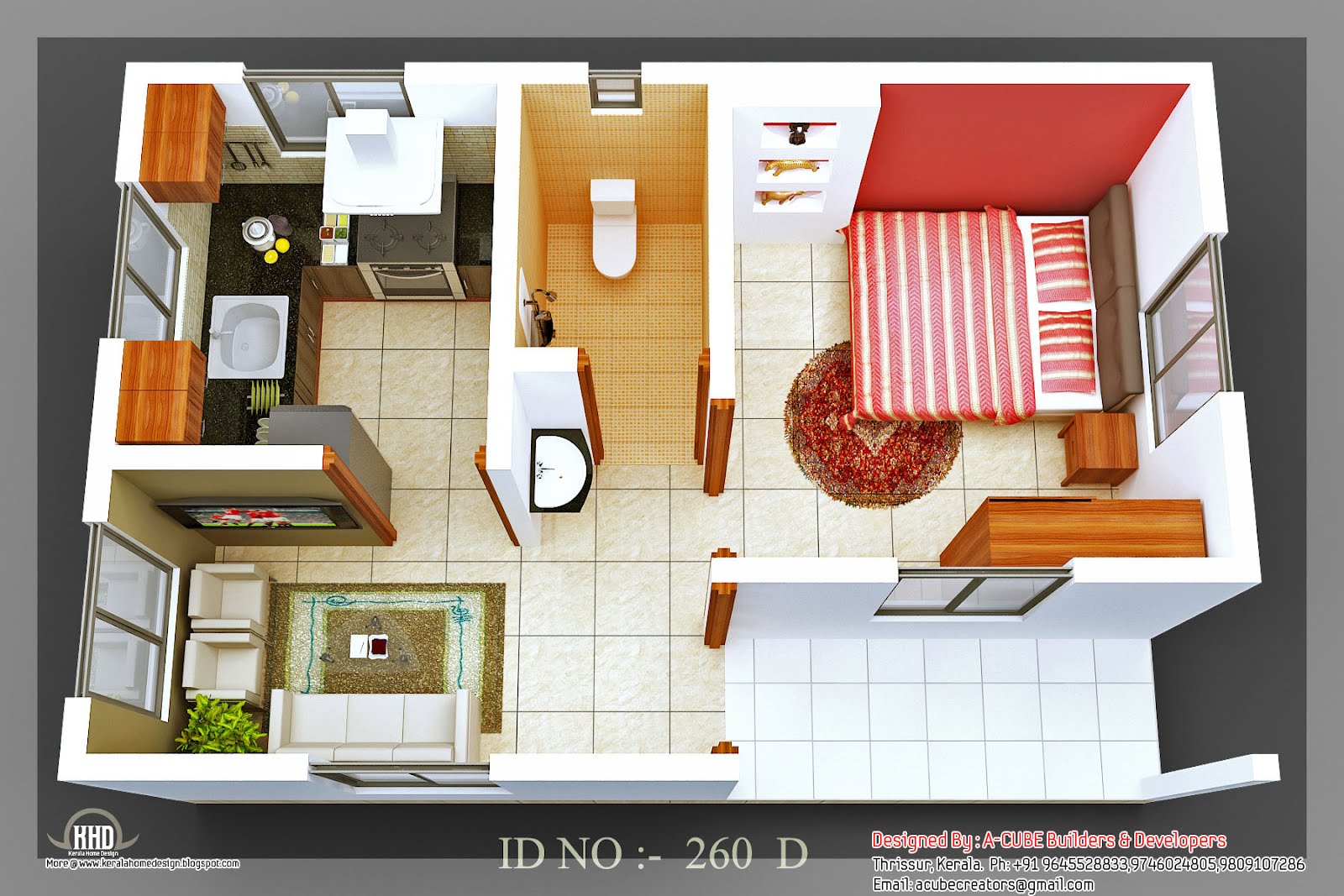 3D isometric views of small  house  plans  Indian  Home  Decor