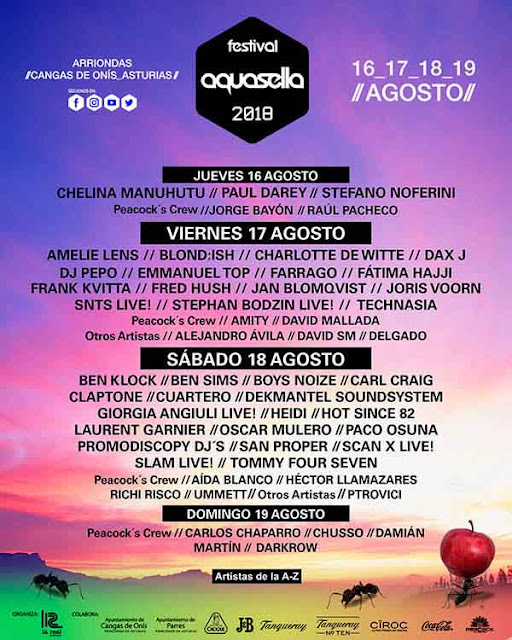 aquasella festival, festival, 2018, line up, asturias, arriondas, música, música electrónica, house, tech house, deep house, techno, dj