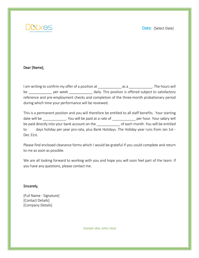 Job Offer Letter Template For Word