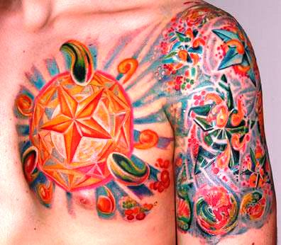 full color stars half sleeves tattoo