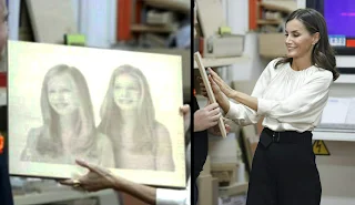 Queen Letizia of Spain presented with daughters' portrait