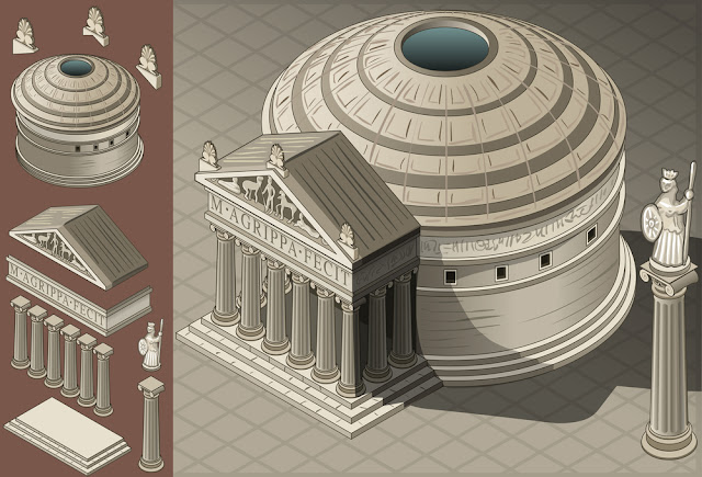 ilustração em 3D mostrando uma vista isométrica do Panteão