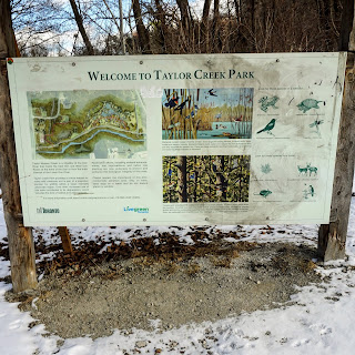 Sign for wetlands in Taylor Creek, Toronto.