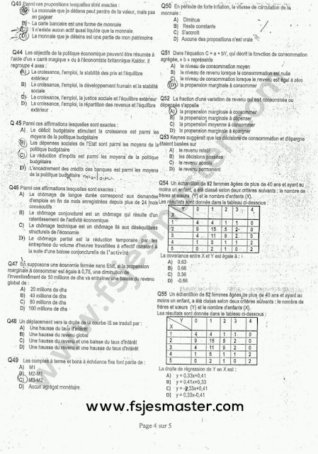 Exemple Concours Master Economie Appliquée 2014-2015 - Fsjes Ibn Zohr Agadir