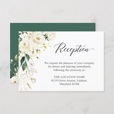  Sweet White Rose Greenery Floral Wedding Reception Enclosure Card