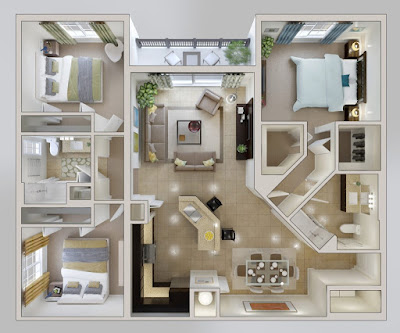 3D House Plans Three Badroom 12