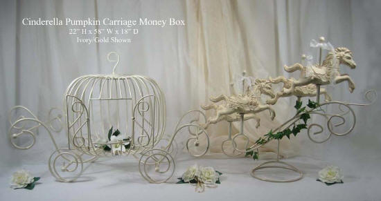 A pumpkin carriage money box for a Cinderella themed wedding