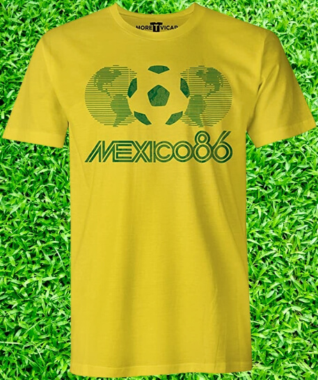 Yellow Mexico 86 T-shirt with grass background