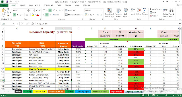 Agile Project Workbook Excel Template