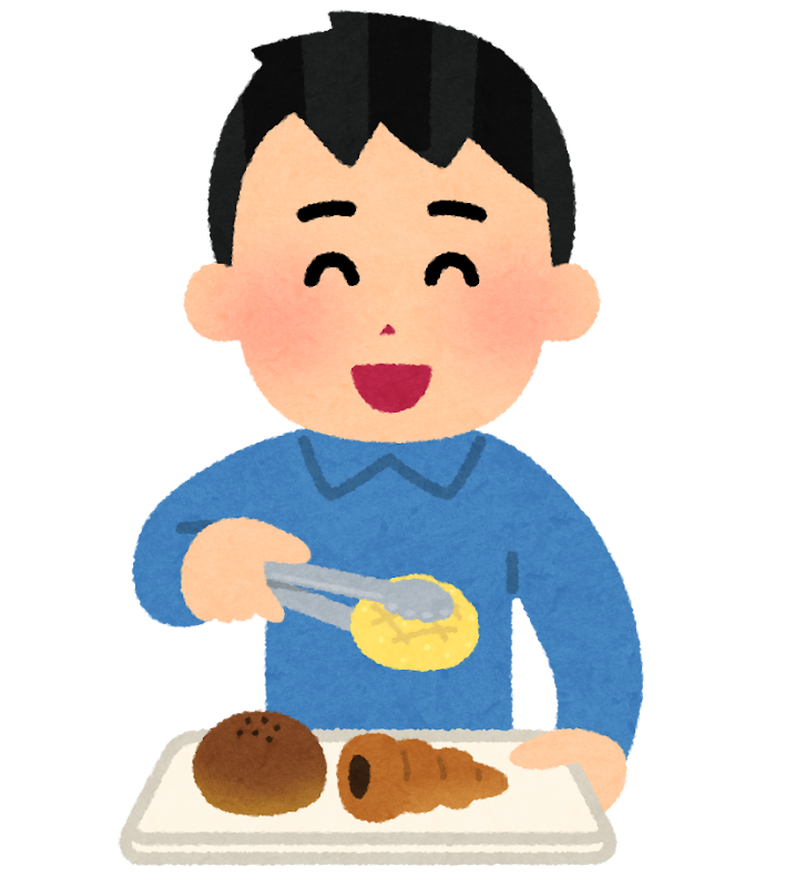 トレイにパンを乗せる人のイラスト 男性 かわいいフリー素材集 いらすとや