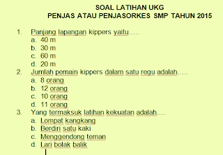 SOAL LATIHAN PRETEST DAN POSTTEST PKB PENJAS ATAU PENJASORKES SMP