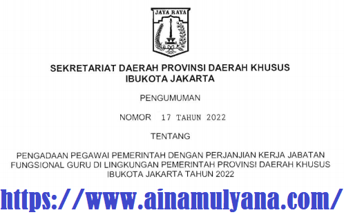 Rincian Penetapan Kebutuhan atau Formasi ASN PPPK Provinsi DKI Jakarta Tahun 2022