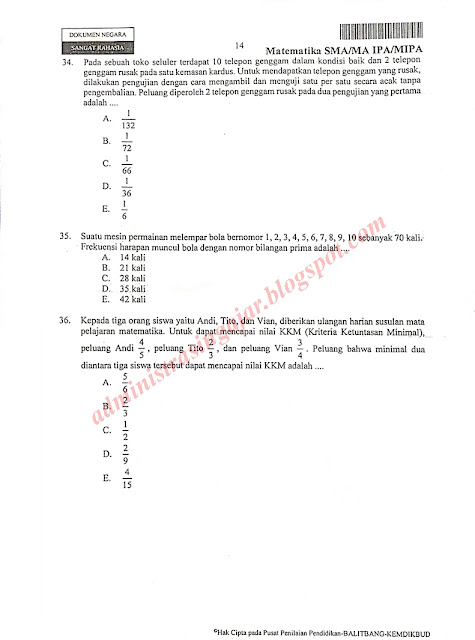 Naskah Asli Soal UNBK Matematika SMA