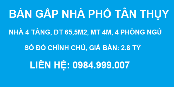 BÁN GẤP nhà phố Tân Thụy, Phúc Đồng, 4 tầng, DT 65.5m2, MT 4m, 2.8 tỷ, SĐCC, 2020