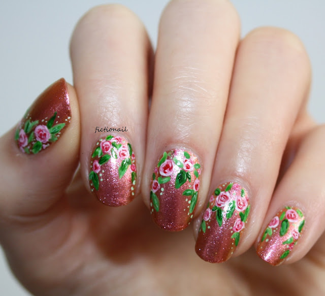 Rose Floral Border Nail Art