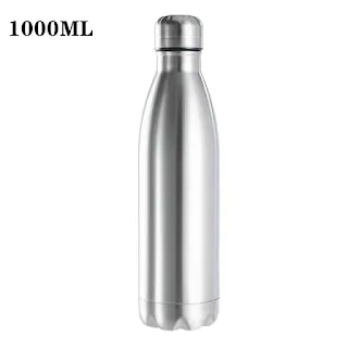 Portable Outdoor Water Bottle Food Grade Reusable Stainless Steel Single Wall Leakproof Nesting Cup Bottle 1000ml hown - store