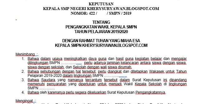 Contoh Sk Wakil Kepala Sekolah Terbaru Panduandapodik Id