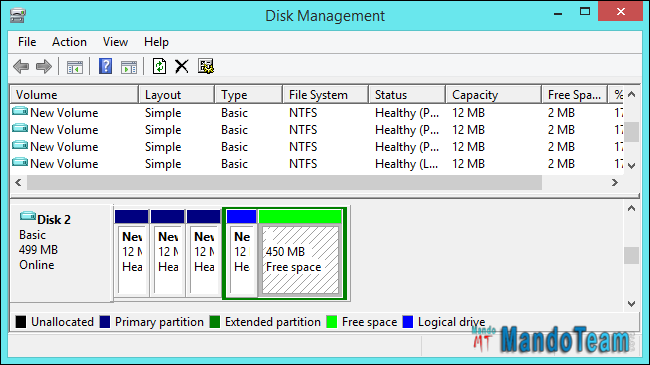 Windows disk management extended partitions with mbr