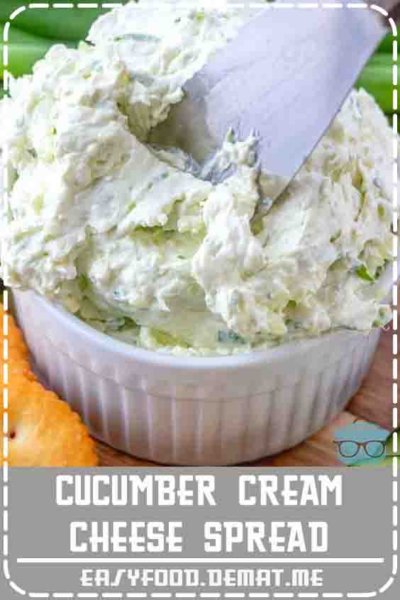 Cucumber Cream Cheese Spread is perfect for bagels or crackers. Fresh cucumbers, green onions, Worcestershire sauce and cream cheese. #CucumberCrack #Cheese #Appetizer #Spread