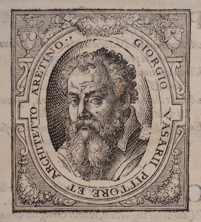 A woodcut portrait of Vasari.