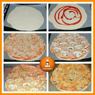 Pizza-cinco-quesos-y-champiñones paso-a-paso