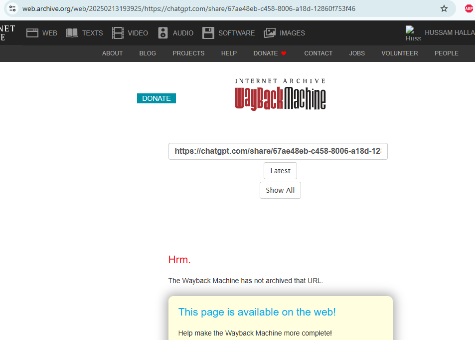The Wayback Machine has not archived the link I submitted for archiving
