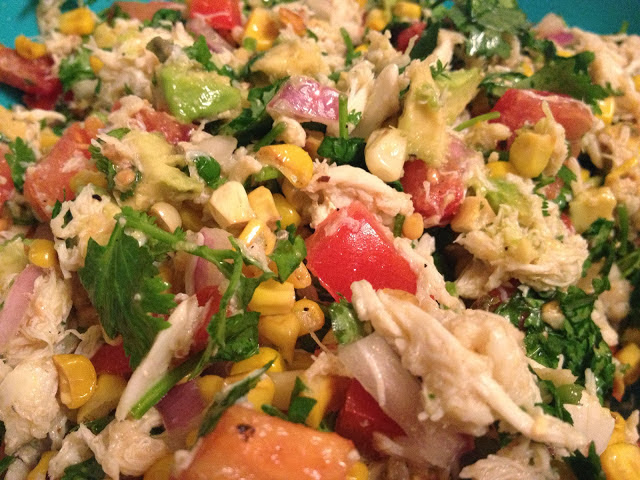 Fig and Rose Tomato Roasted Corn Crab Salad