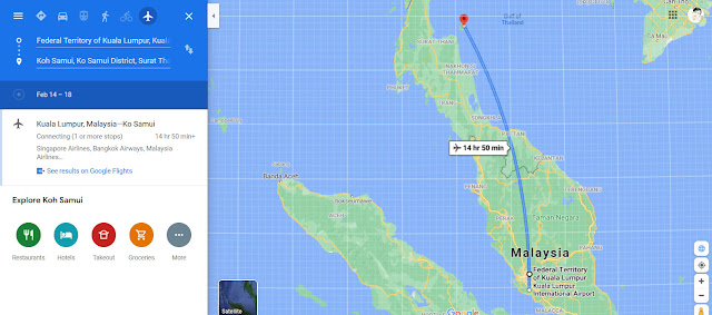 Kuala Lumpur to Koh Samui Map