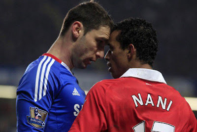 Branislav Ivanovic of Chelsea and Luis Nani of Man United