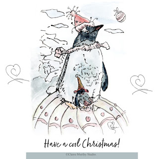 Christmas Penguin Watercolour and Ink