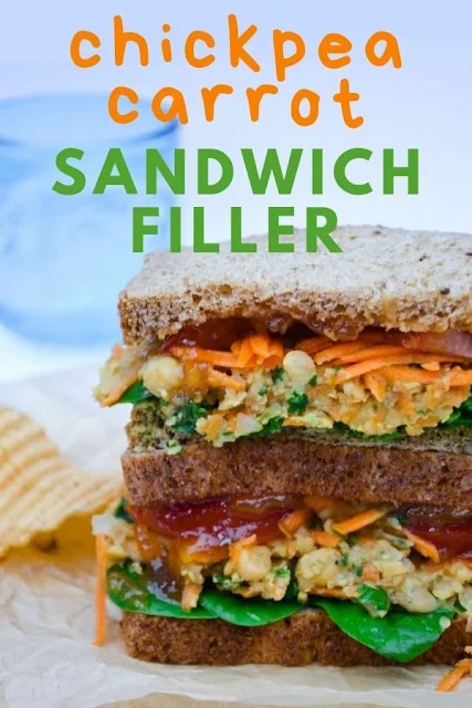 A spicy chickpea and carrot sandwich filler whizzed up in seconds for a really satisfying lunchtime sandwich. #sandwichfiller #chickpeasandwich #vegansandwich #vegansandwiches #veganlunch #veganlunchbox #sandwiches #vegetariansandwiches #vegetariansandwichfiller #chickpeapate #chickpeas #carrots