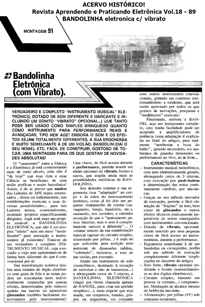 Revista Aprendendo & Praticando Eletrônica Vol.18 - 89 BANDOLINHA eletrônica c/ vibrato