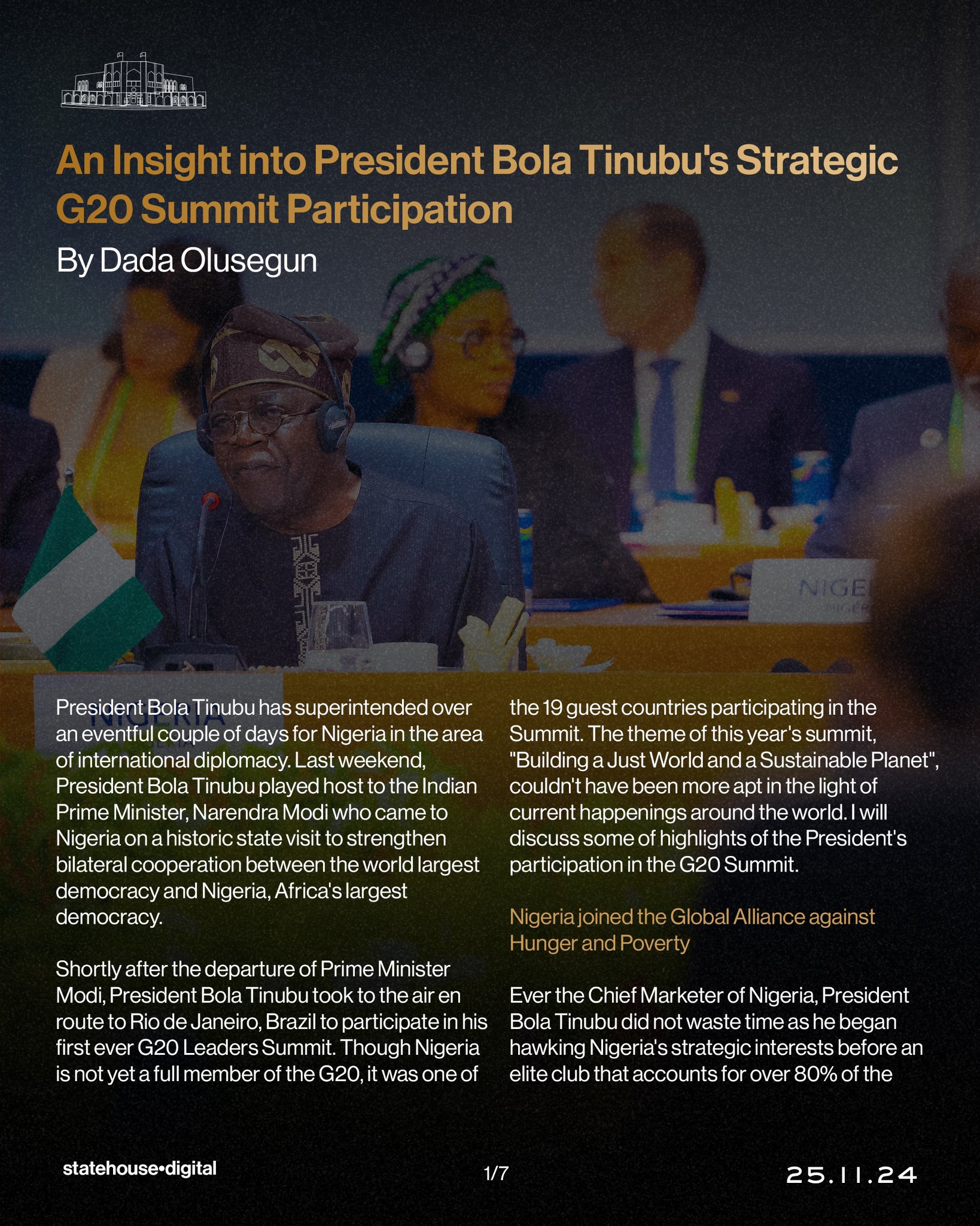 President of Brazil and First Lady, Lula and Janja da Silva welcome President of Nigeria and First Lady, Bola and Oluremi Tinubu to the G20 Leaders Summit 2024 in Rio De Janeiro, Brazil
